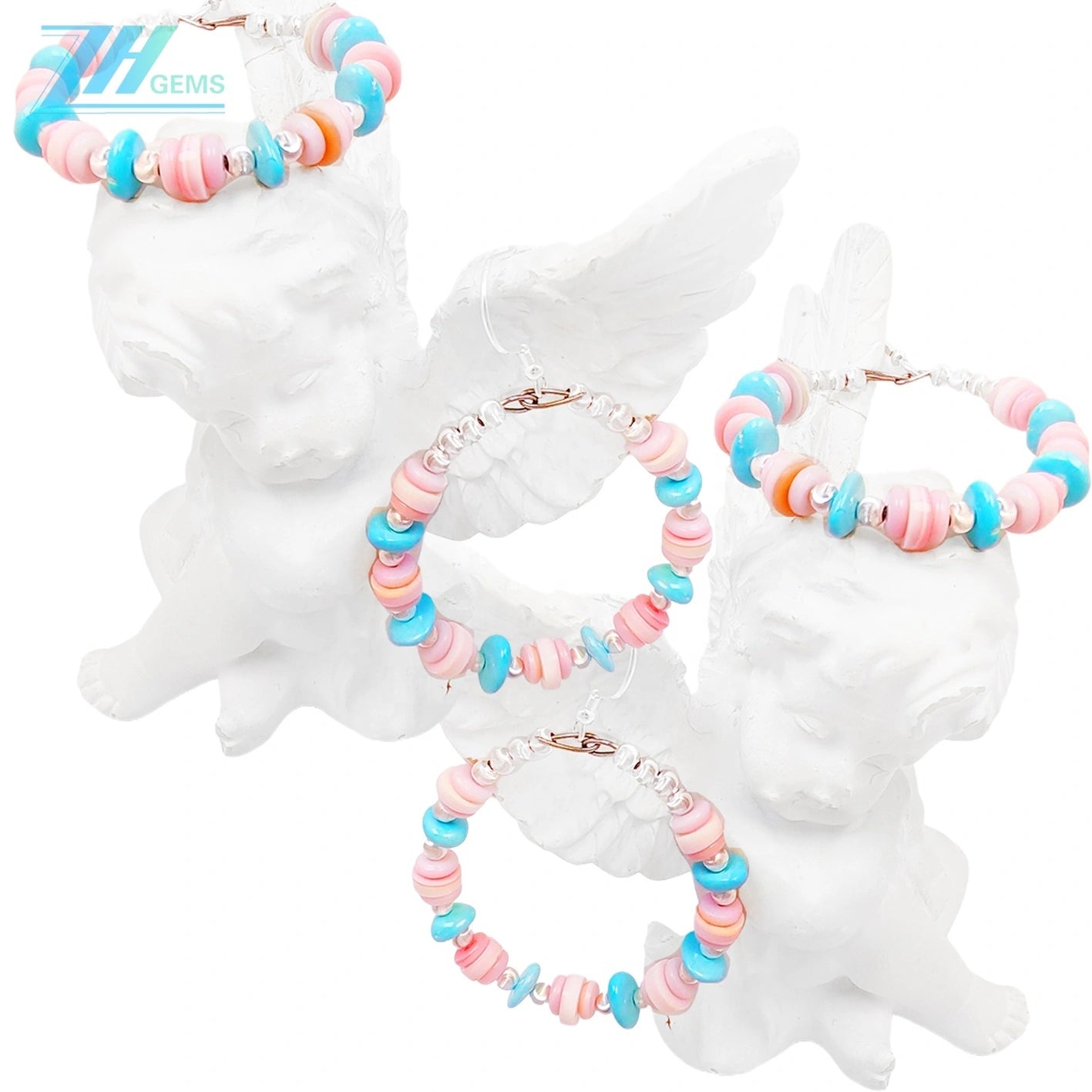 Natural High Quality Natural Sterling Treatment Turquoise Earrings With Pink Pink Opal Handmade Original