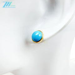 14k Gold Electrolysis 18k Gold Sleeping Beauty Mine Natural Electrolytic Turquoise Round Earrings Jewelry Accessories For Women
