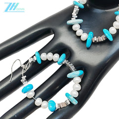 Turquoise Earrings S925 Silver And Natural Turquoise With Pearls High Quality Understated Luxury Hot Sellers