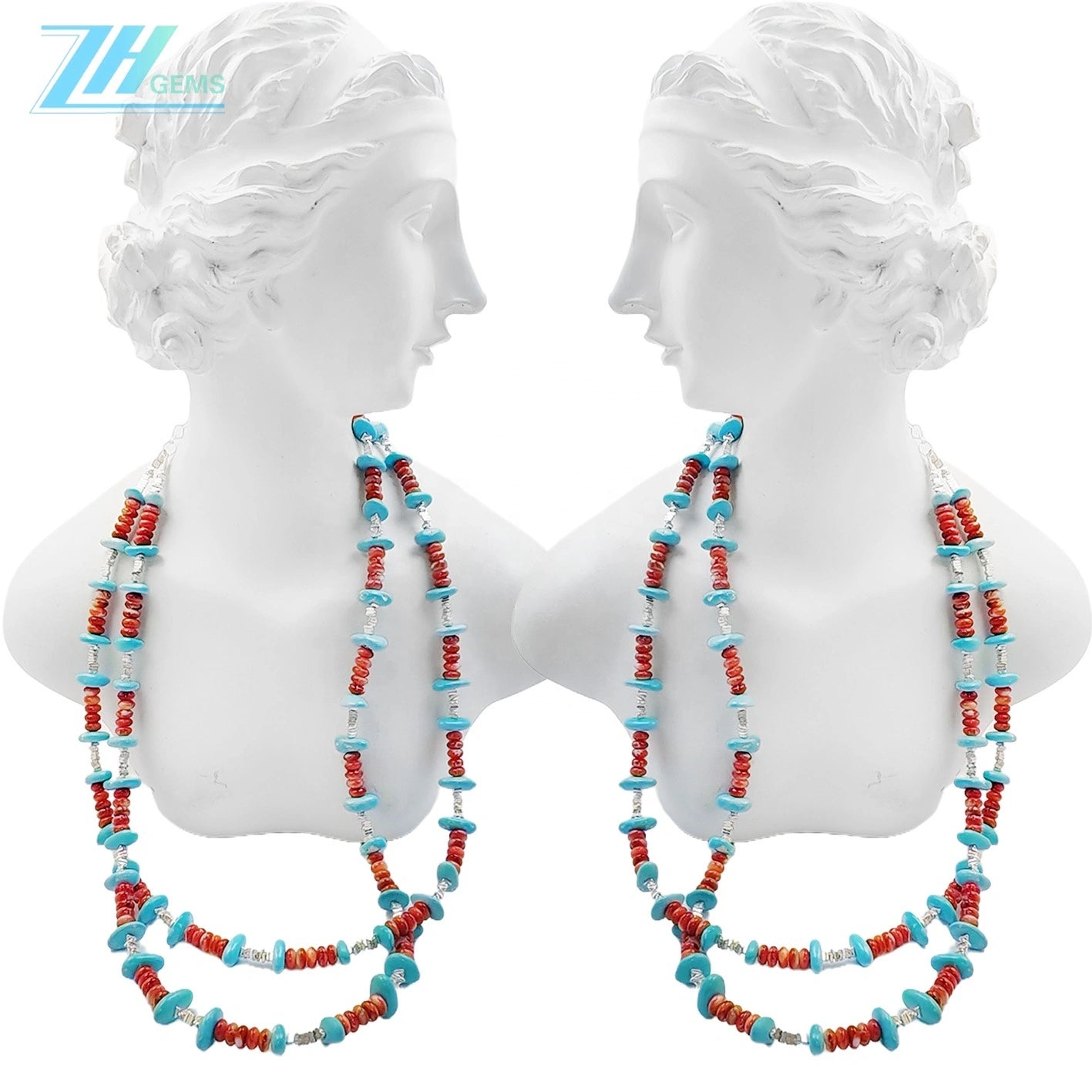 Double Natural Red Spiny Oyster Turquoise Premium Women's Necklace Necklace With Delicate S925 Silver And Natural