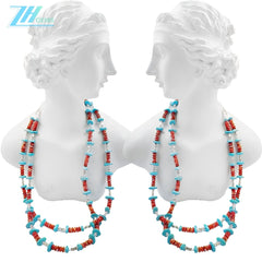 Double Natural Red Spiny Oyster Turquoise Premium Women's Necklace Necklace With Delicate S925 Silver And Natural