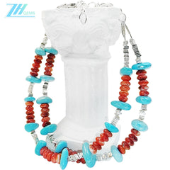 Natural Turquoise And Red Spiny Oyster Layer Bracelet With S925 Silver Exquisite Bracelet Fine Jewellery