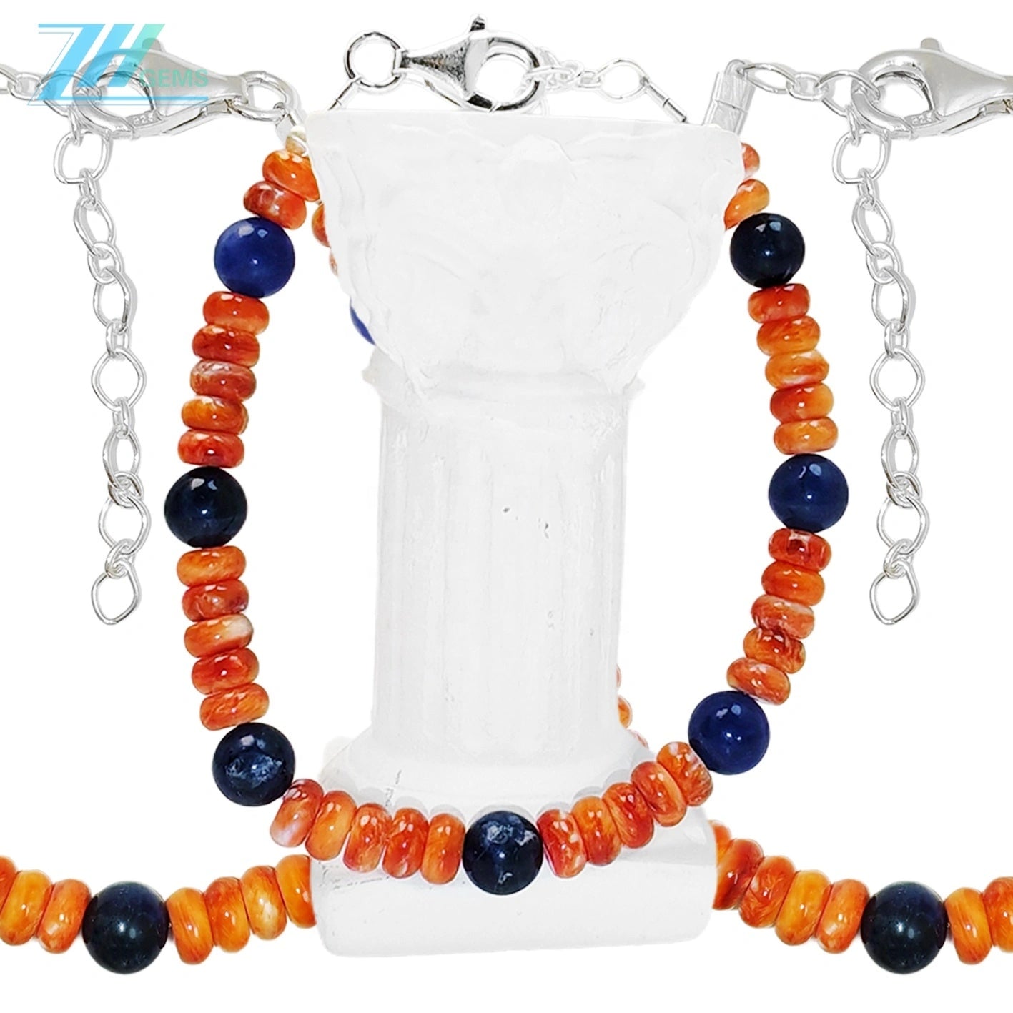 Natural Orange Spiny Oyster And Lapis Lazuli With S925 Silver Authentic Bracelet High Jewelry Designer Custom