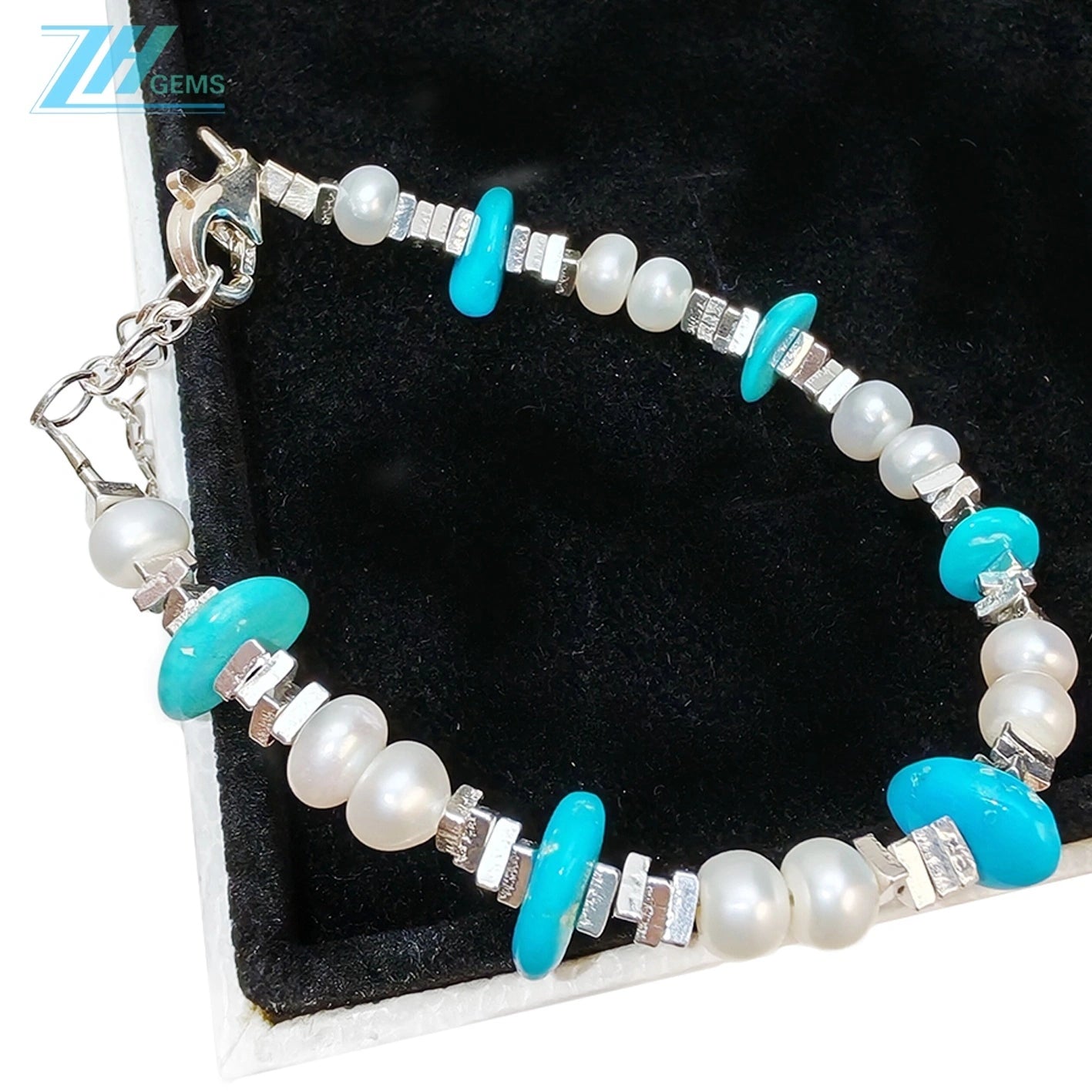 Natural Turquoise Pearl With S925 Silver Authentic Bracelet Diy Jewelry Making And Beadwork