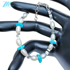 Turquoise Pearl Bracelet S925 Silver Fashion Women's Jewelry Designer Custom Natural Pearl Silver Beads Holiday Gifts