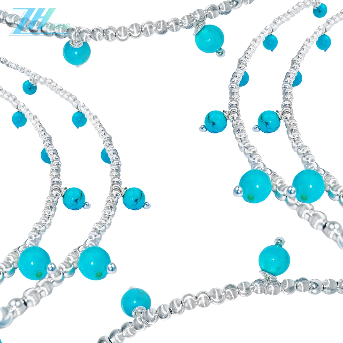 Winter Gift S925 Silver & Natural Turquoise With Silver Beads High Quality Turquoise Necklace Hot Sale