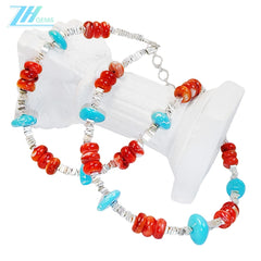 Super Beautiful Turquoise Orange Spiny Oyster Beautiful Anniversary Gift Natural Turquoise S925 Silver Set High Jewellery