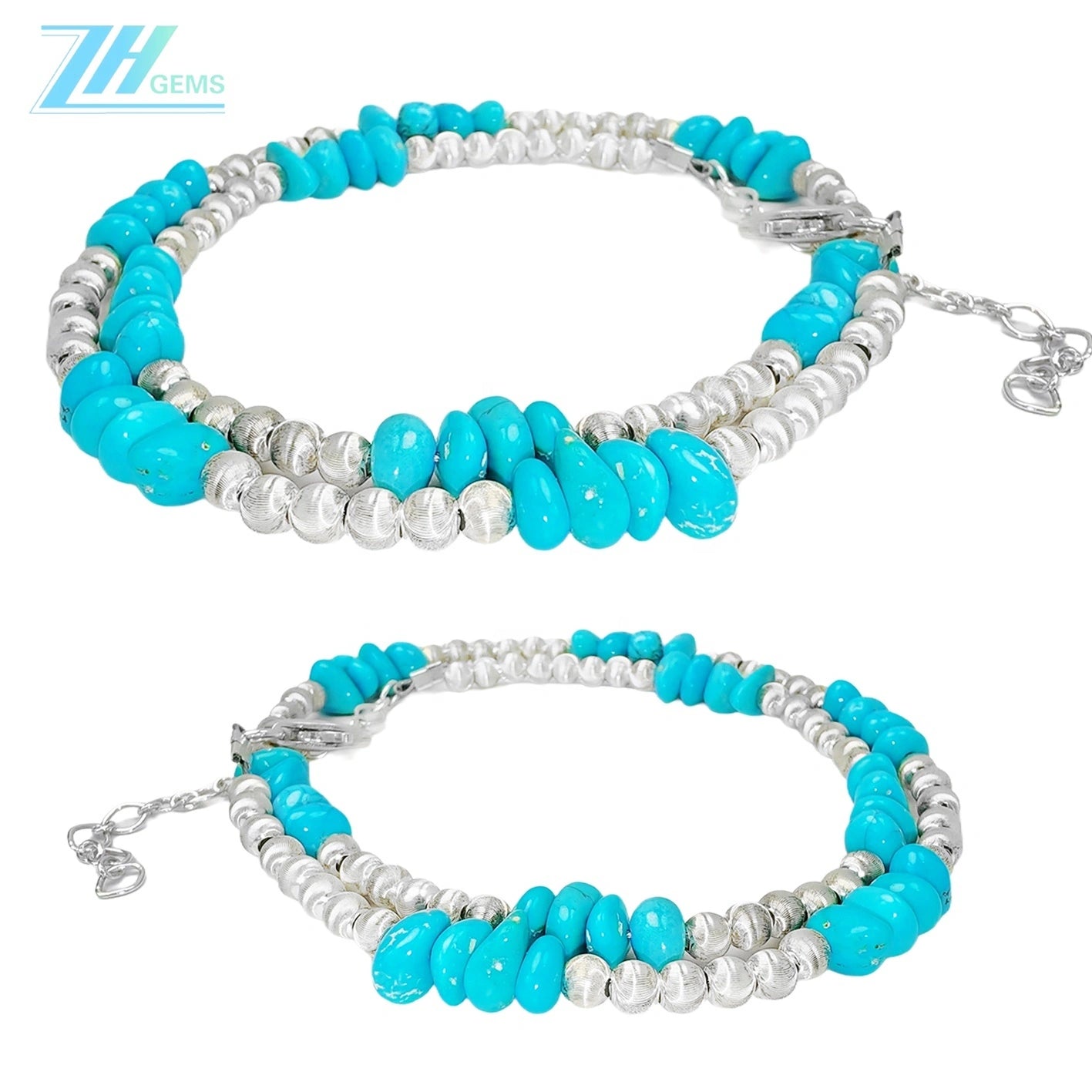 Hot Selling Sleeping Beauty Mine Natural Sterling Treatment Turquoise Necklace S925 Silver Beads Retro Unisex Jewelry