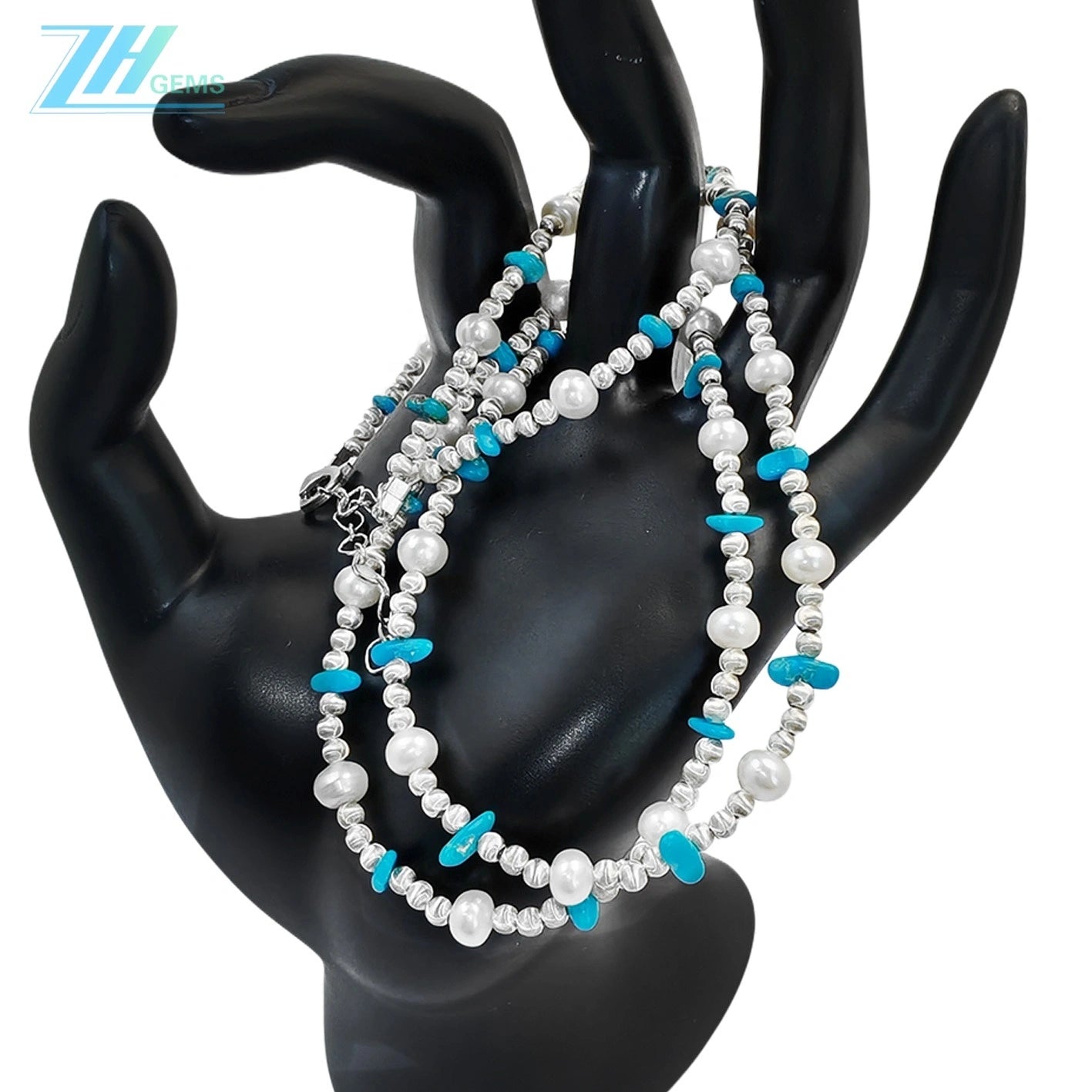 Double Natural Turquoise Women's Necklace With Delicate Beautiful Silver Jewelry Necklace Goddesses Necessary