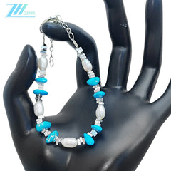 Popular S925 Silver & Natural Turquoise With Pearl High Quality Bracelet Hot Selling Triangle Silver Bracelet