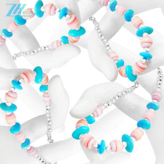 Natural Sterling Treatment Turquoise With Natural Pink Opal Handmade Bracelet Original Design Of Jewelry Exquisite Gift For Her