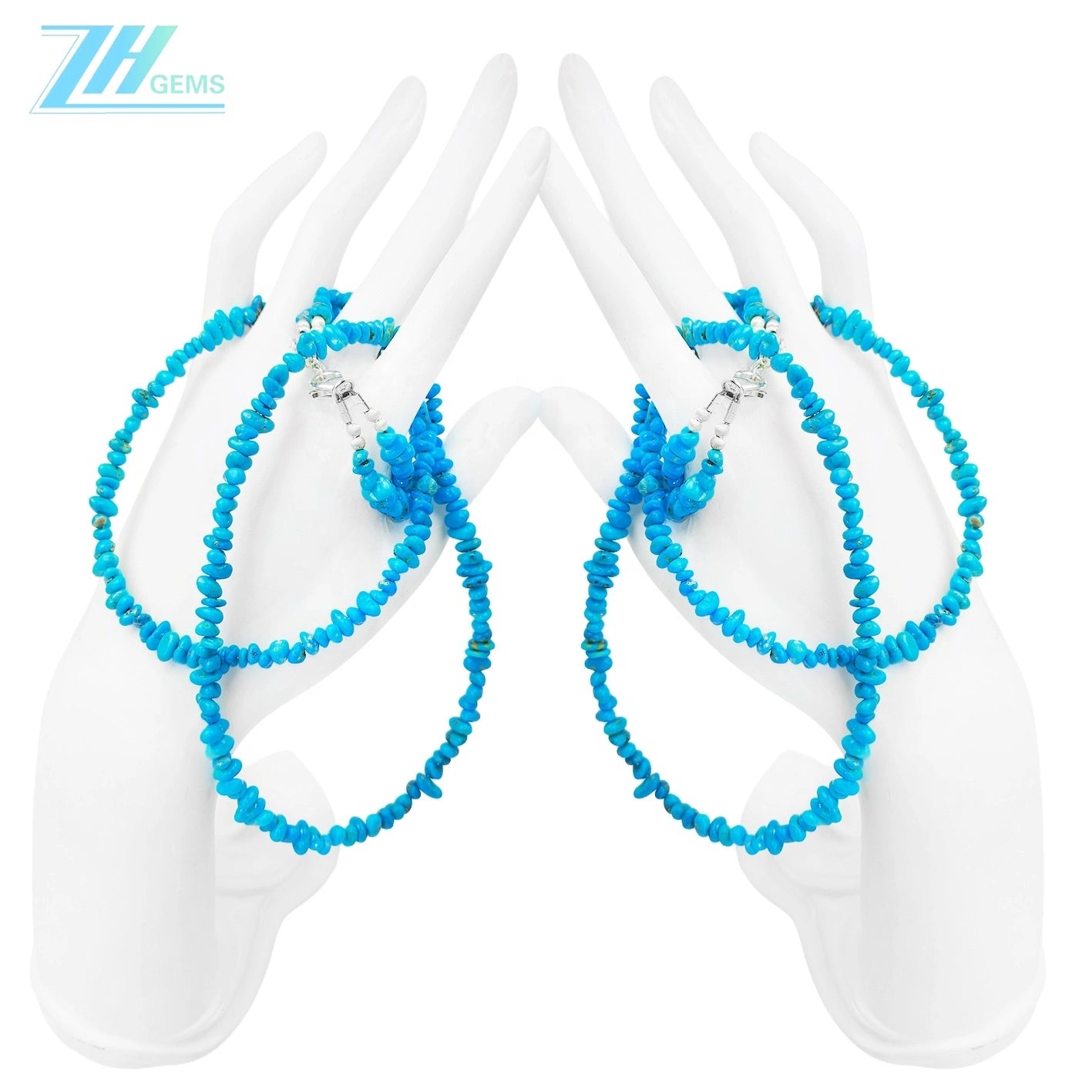 Fashion Sleeping Beauty Mine Natural Sterling Treatment Turquoise Free-shaped S925 Silver Double-layer Necklace