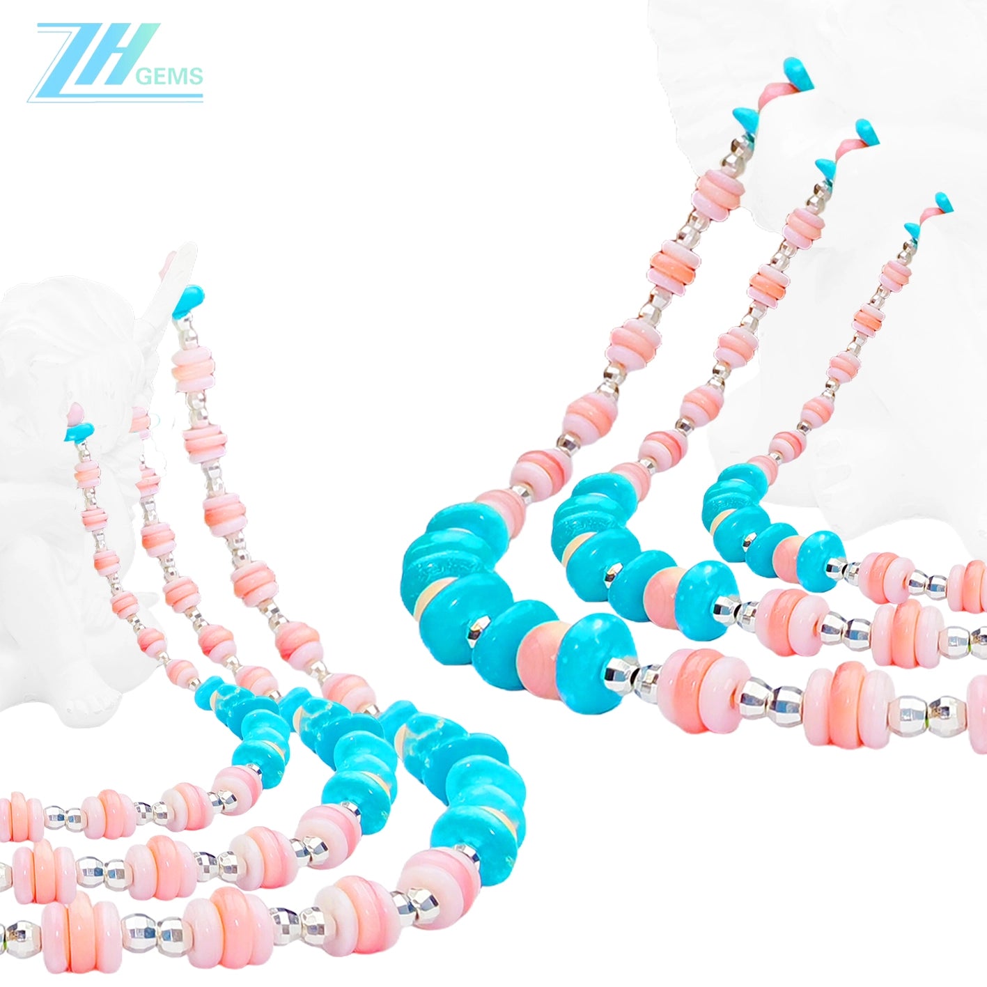 Pink Blue Classic Color Matchway Pink Opal And Natural Turquoise Necklace Jewelry Gift Girlfriend Daughter Most Preferred