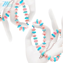 Natural Sterling Treatment Turquoise And Natural Jewelry Pink Opal Delicate Necklace Pink Blue Colour