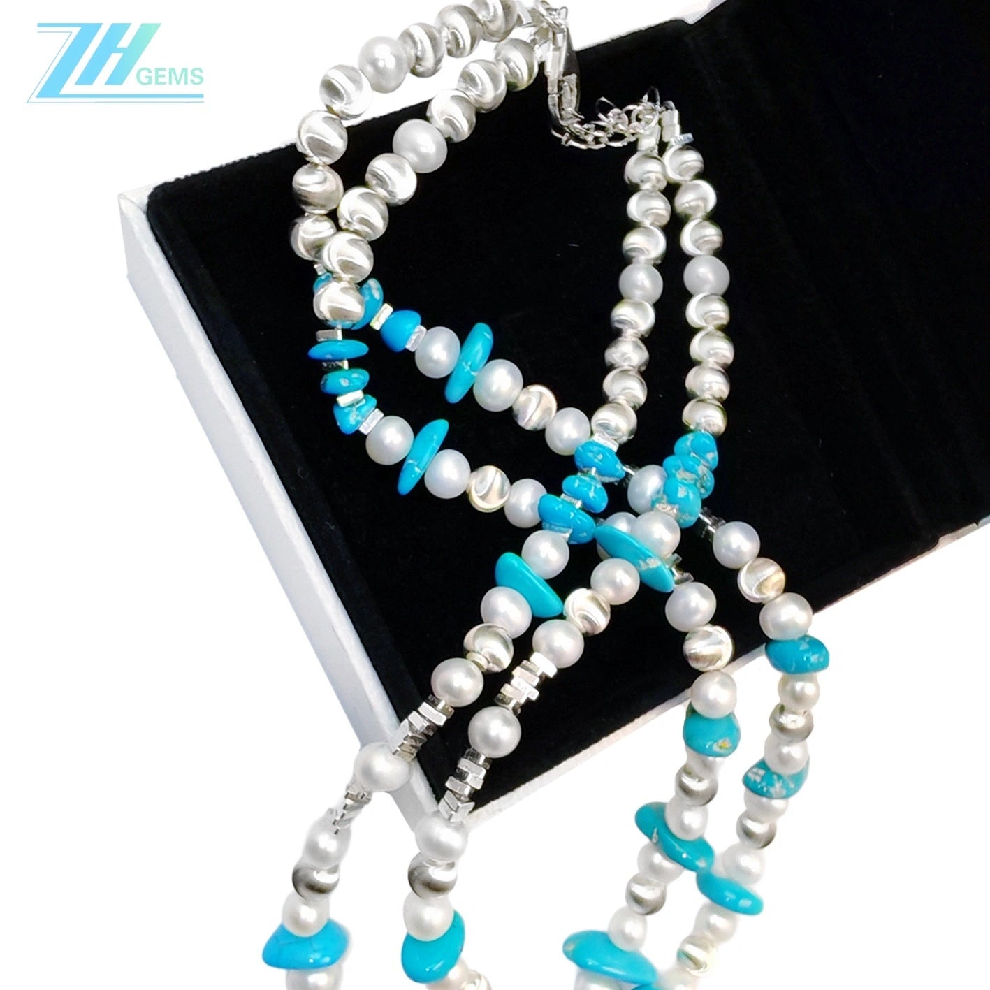 Winter Goddess Essential Pearl Double Necklace Jewelry S925 Silver Beads Natural Turquoise Silver Bracelet Jewelry