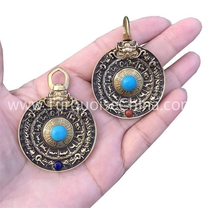 Chinese zodiac sign and natural Turquoise pendant gemstone