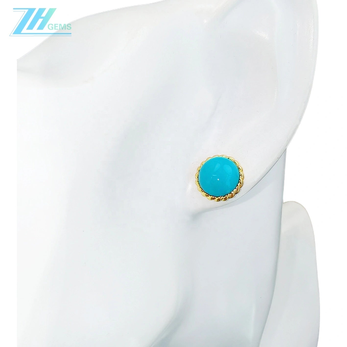 14k Gold Natural Sterling Treatment Turquoise Round Earrings Sleeping Beauty Mine Jewelry Female Custom As Gift