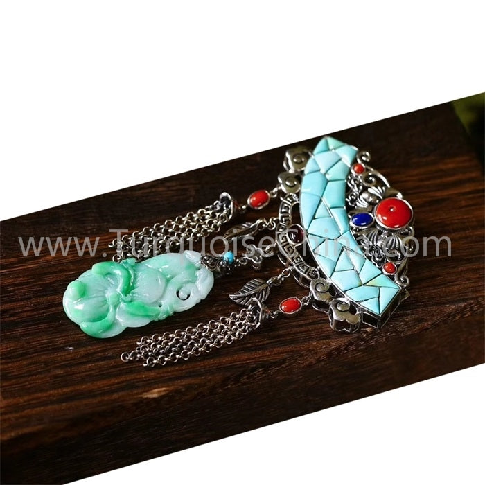 Jade budda and natural Turquoise pendant gemstone jewelry