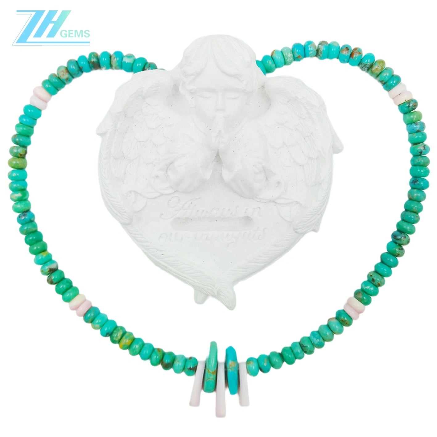 Natural Turquoise And Pink Opal With Roundle Beads Green And Pink Gemstone 30g Choker Simple Handmade Jewelry For Making Jewelry