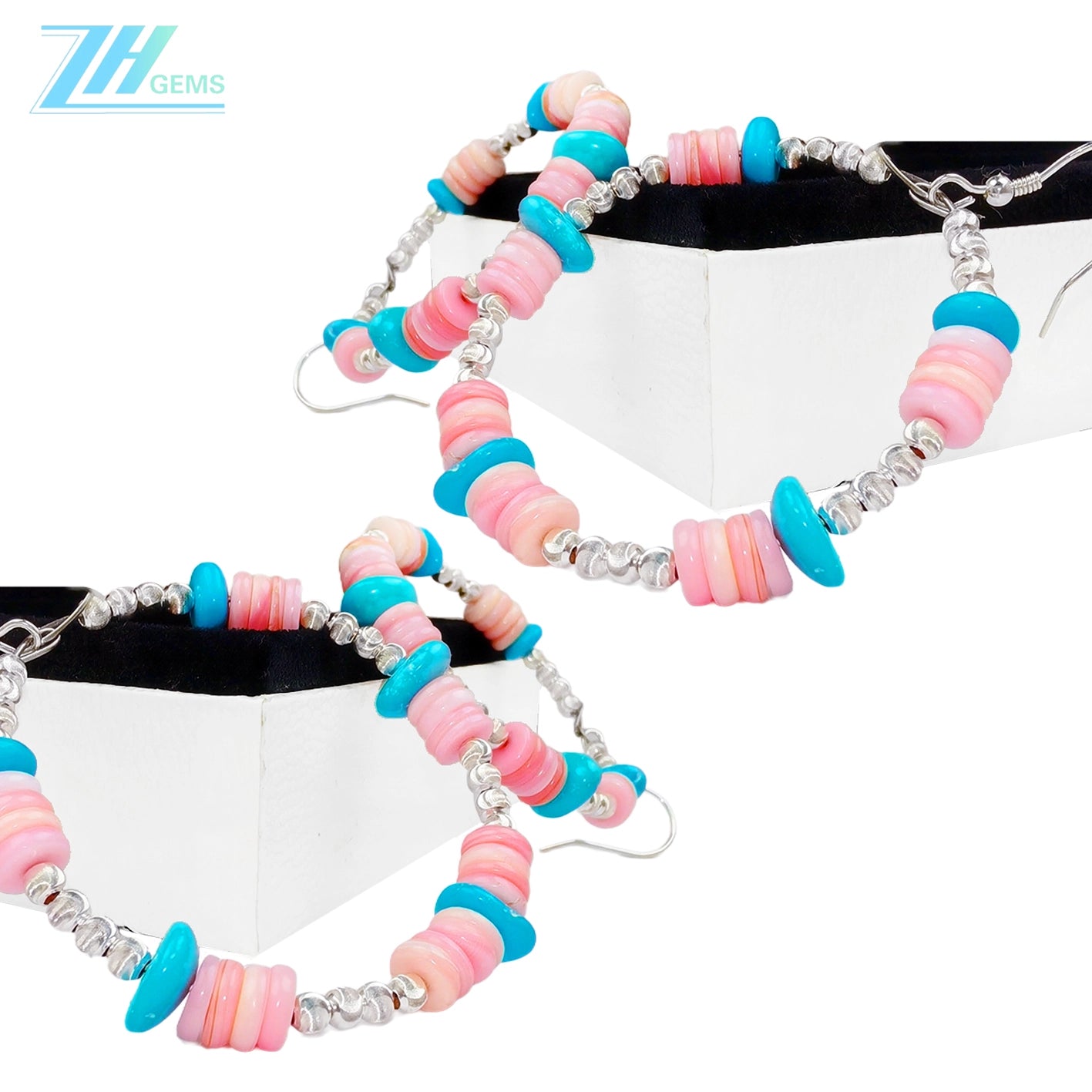 High Quality Turquoise Earrings Natural Turquoise High Porcelain And Pink Opal Abacus Beads Silver Beads,Silver Jewelry