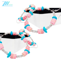 High Quality Turquoise Earrings Natural Turquoise High Porcelain And Pink Opal Abacus Beads Silver Beads,Silver Jewelry