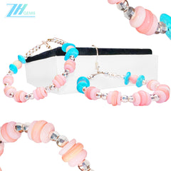 Classic Authentic High Quality Turquoise Earrings With Natural Pink Opal,Jewelry Original Design For Women's Jewelry