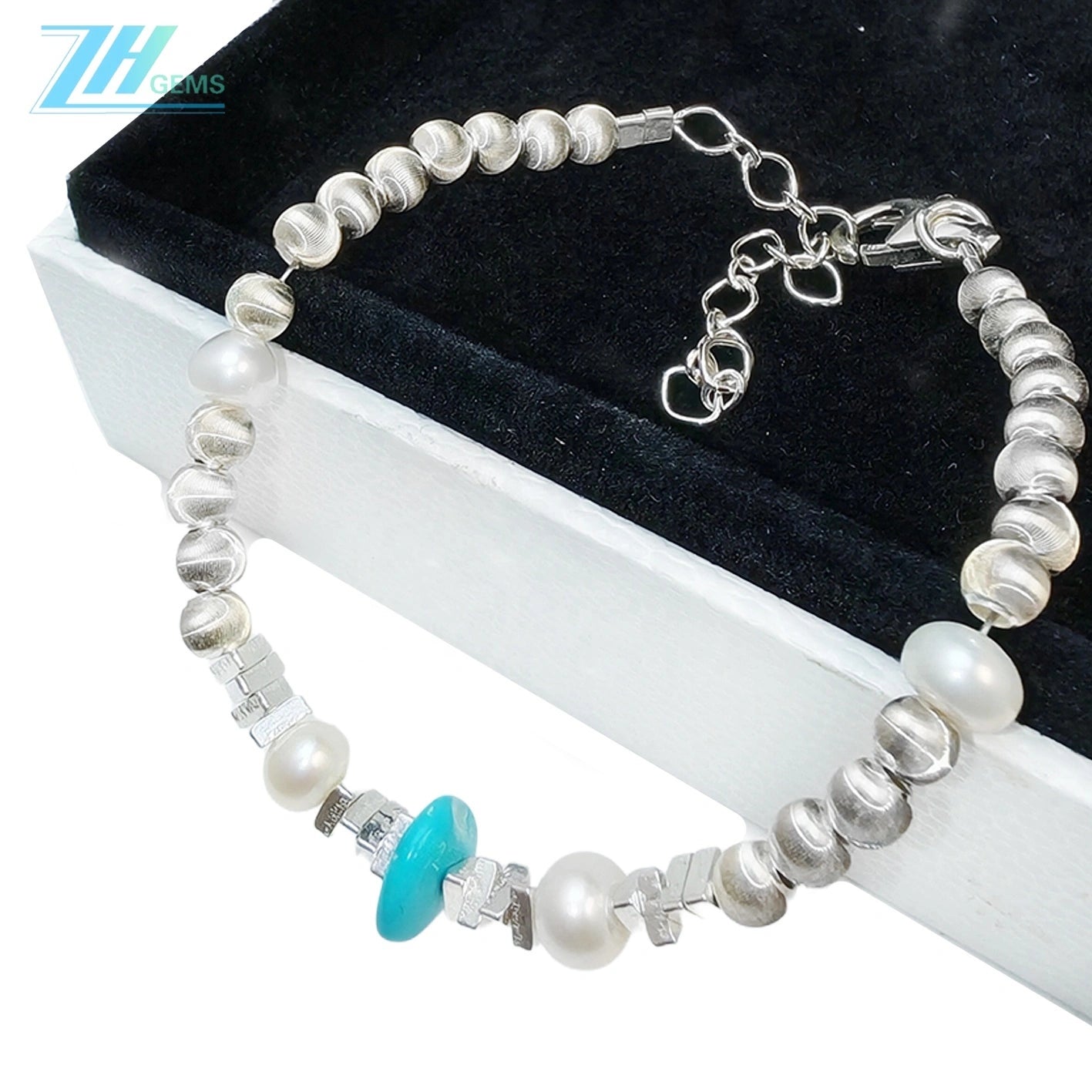 Beautiful Anniversary Gift Natural Turquoise Pearl With S925 Silver Bracelet High Jewelry Exclusive Custom