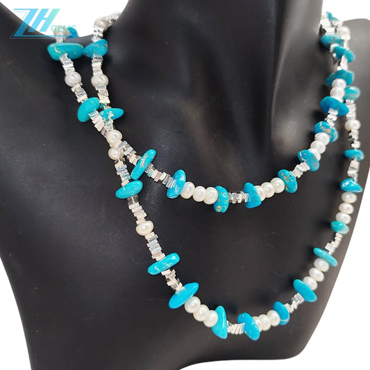 Natural Turquoise Premium Women's Necklace Bracelet With Delicate S925 Silver And Natural Pearl Beauty Jewelry Gifts For Women