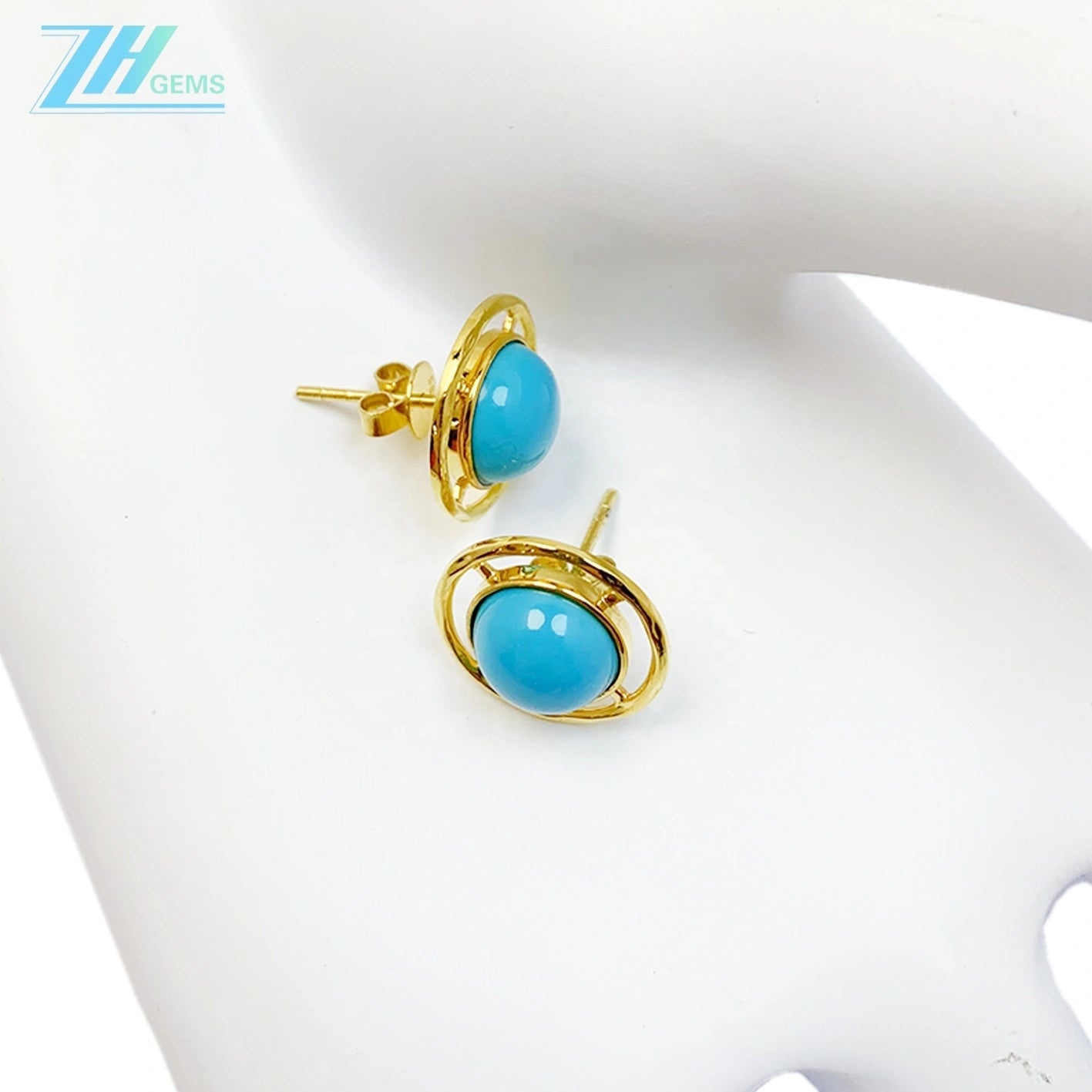 14k Gold Electrolysis 18k Gold Natural Electrolytic Turquoise Round Earrings Sleeping Beauty Mine Jewelry For Women For Lover