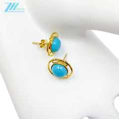 14k Gold Electrolysis 18k Gold Natural Electrolytic Turquoise Round Earrings Sleeping Beauty Mine Jewelry For Women For Lover