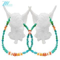 Natural Turquoise And Spiny Oyster Free-ahpe And Roundle Gemstone Beads Summer Necklace Choice As Surprising