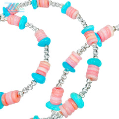 Delicate Handmade Necklace With Natural Pink Opal And Turquoise Winter Fine Jewelry Jewelry Original Design