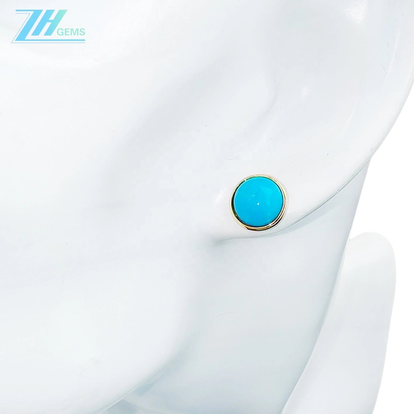 14k Gold Natural Sterling Turquoise Earrings Sleeping Beauty Mine Exquisite Jewelry Female Earrings Round Cab Beauty