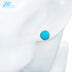 14k Gold Natural Sterling Turquoise Earrings Sleeping Beauty Mine Exquisite Jewelry Female Earrings Round Cab Beauty