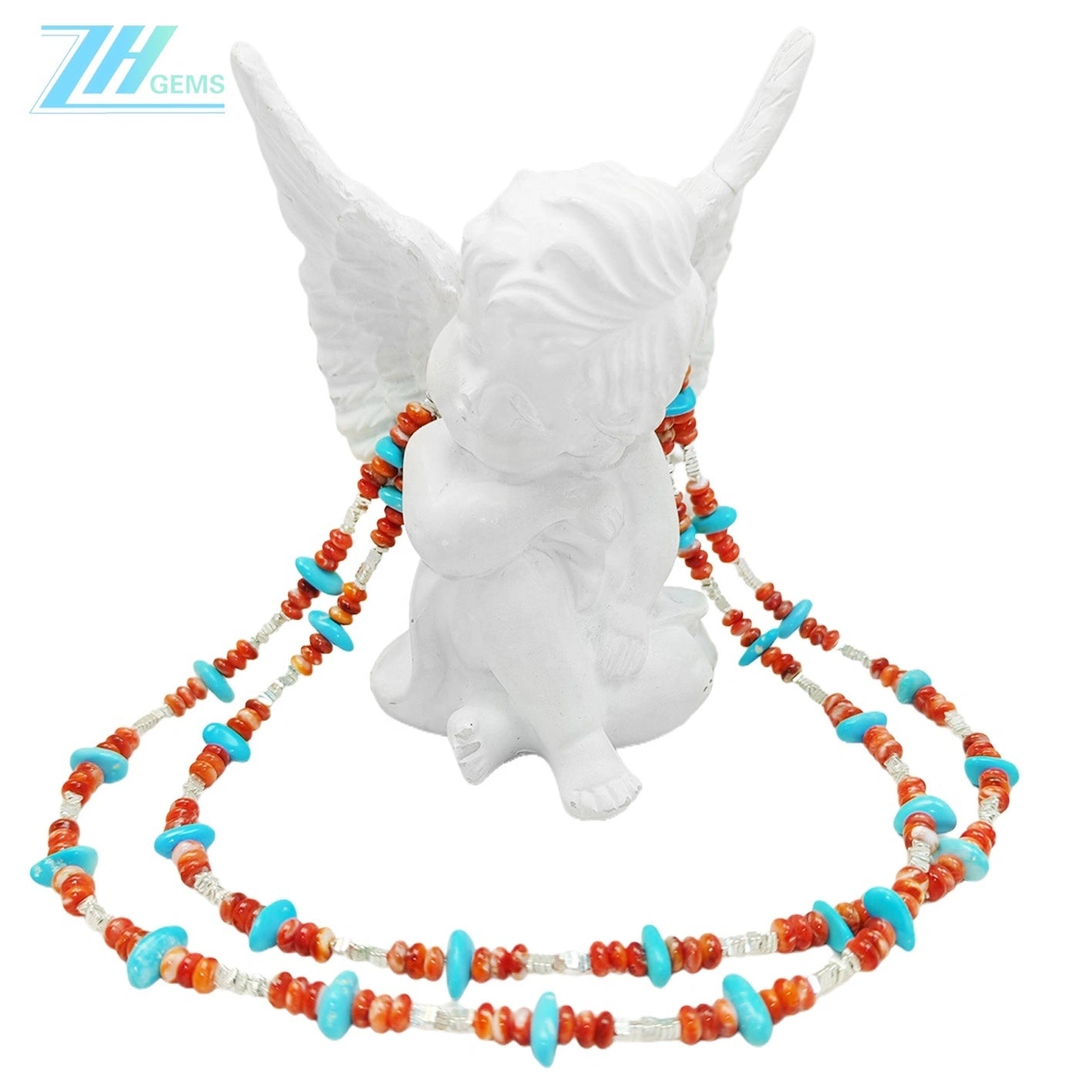 Precious Natural Jewelry Turquoise Red Spiny Oyster Necklace S925 Silver Necklace Triangle Silver As A Gift Handmade Jewelry