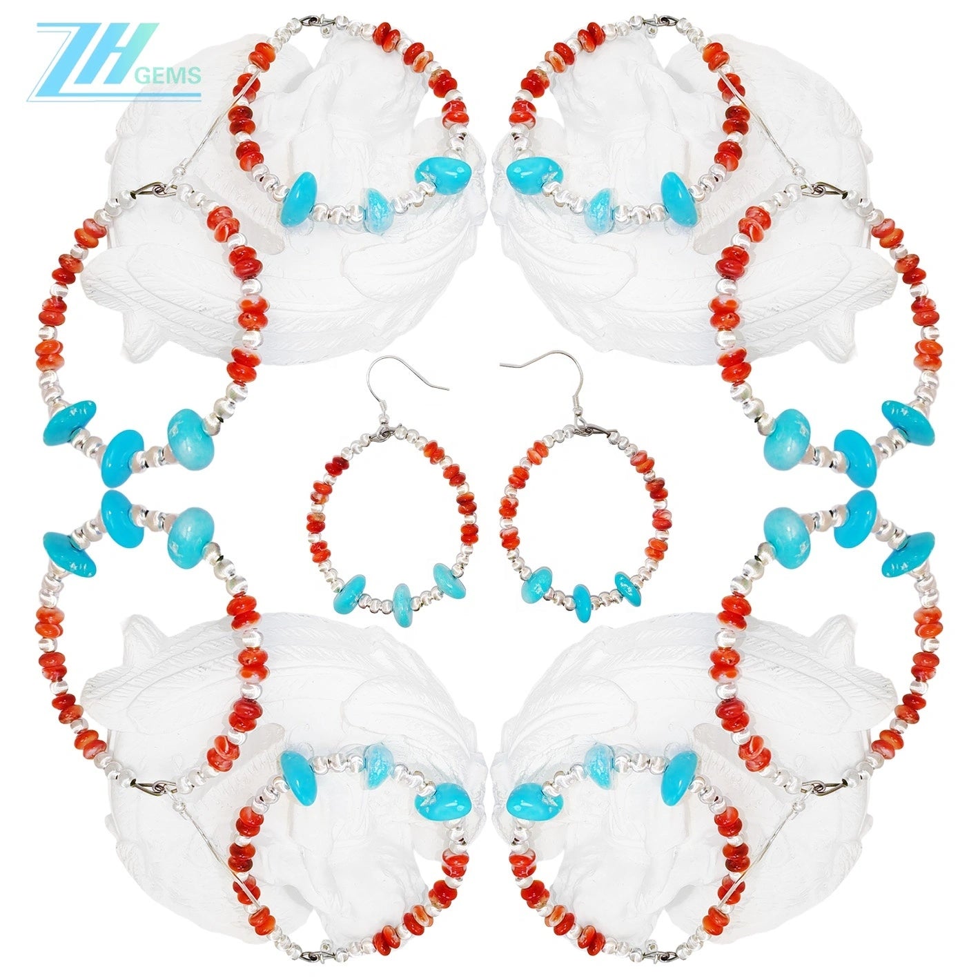 High Quality Red Spiny Oyster Earrings Turquoise With S925 Silver Delicate Bracelet Custom Design Modern Style Jewelry