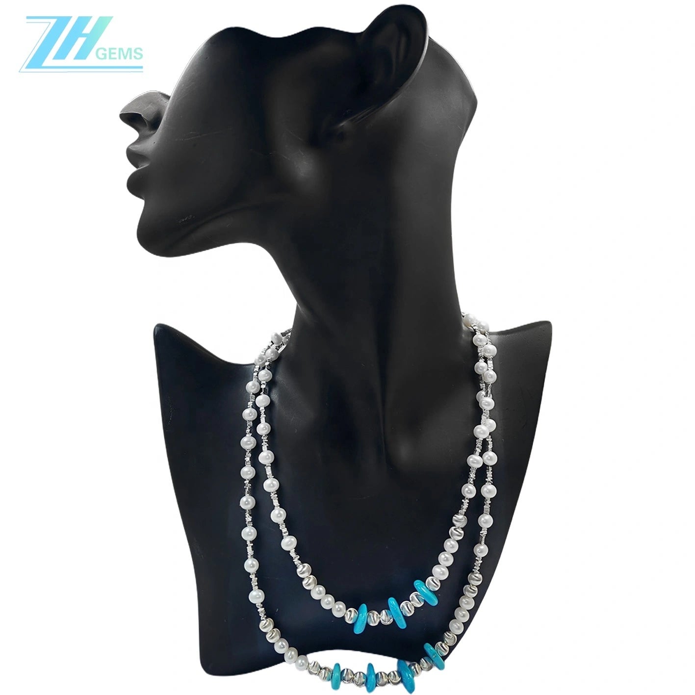 Precious Pearls With Natural Turquoise Conformal Necklace S925 Silver Necklace Handmade Jewelry