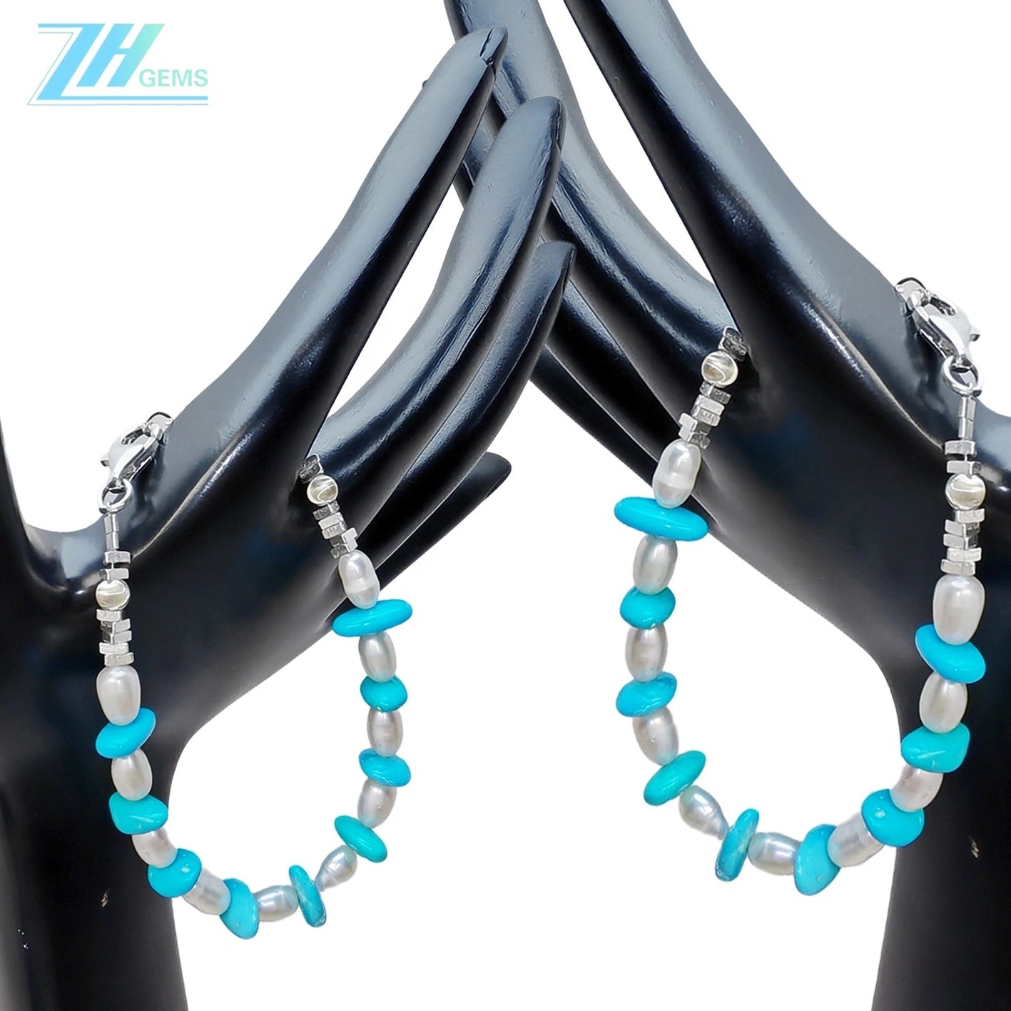 Turquoise Pearl Bracelet S925 Silver Fashion Women's Jewelry Designer Custom Natural Pearl Silver Beads Accessories2