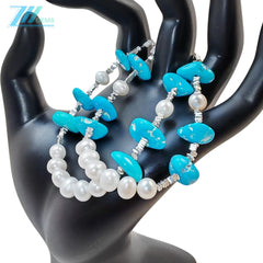 Natural Turquoise Double Layer Bracelet Pearl With S925 Silver Exquisite Bracelet High Jewelry Designer Custom