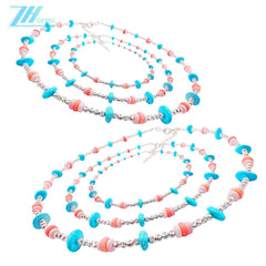 Natural Pink Opal New Chinese Style Collar Natural Sterling Treatment Turquoise With Pink Shellfish Handmade Collar