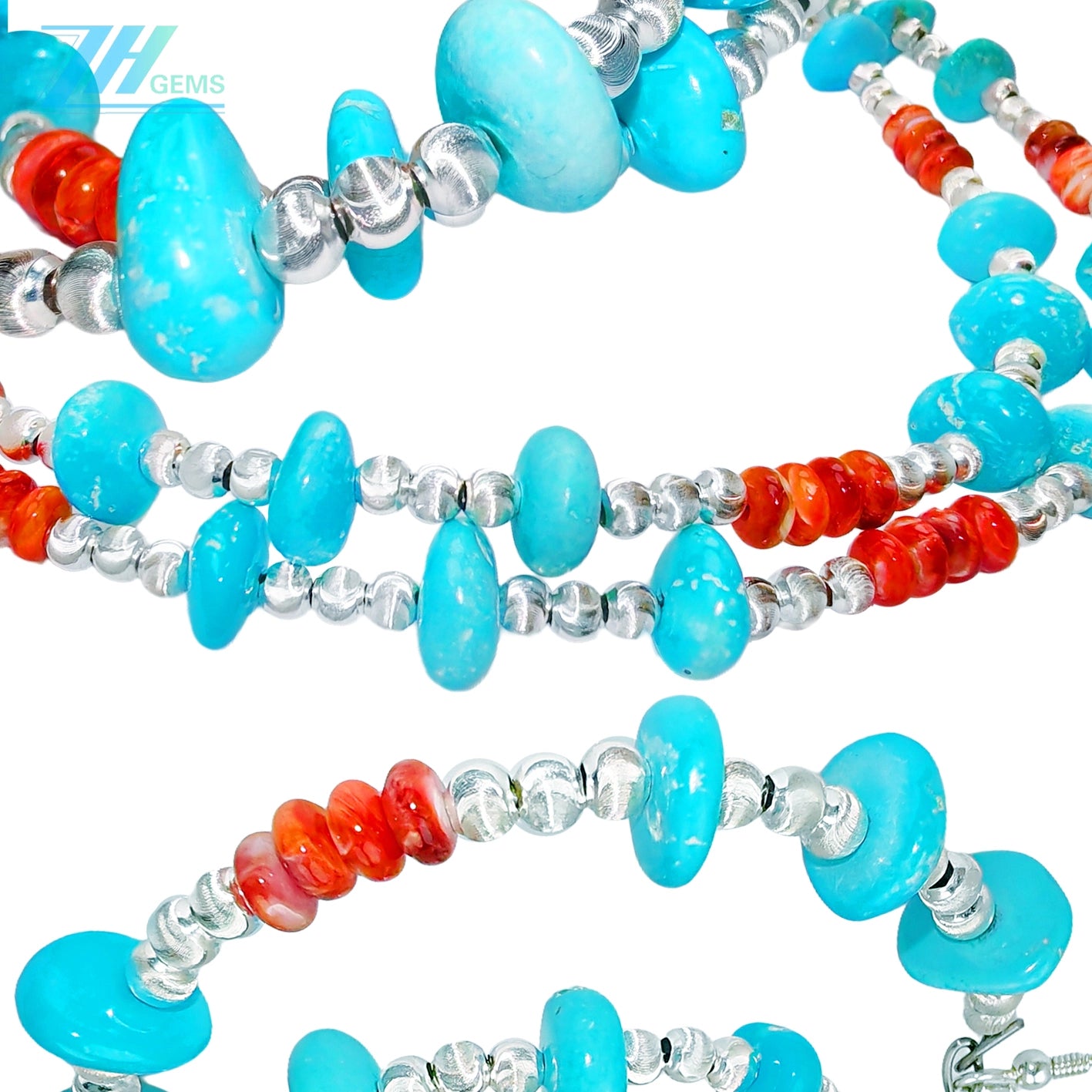 Turquoise Jewelry Set With Delicate Red Spiny Oyster Conformal Turquoise Combo Set Bracelet Necklace