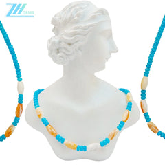 28.1g Natural Turquoise Spiny Oyster Healing Necklace Natural Stone Seed Beads Choker Necklace Gift