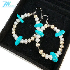 Natural Pearl And Turquoise Premium Earrings With Delicate S925 Silver Jewelry Original Earring Design Handmade