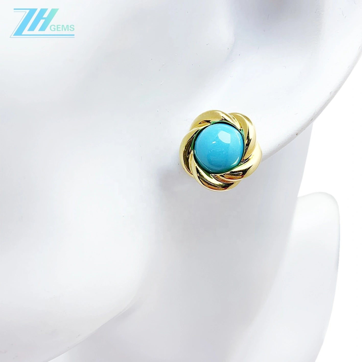 18k Gold Natural Electrolytic Turquoise Round Earrings Sleeping Beauty Mine Exquisite Jewelry Female Earrings As Gift Summer