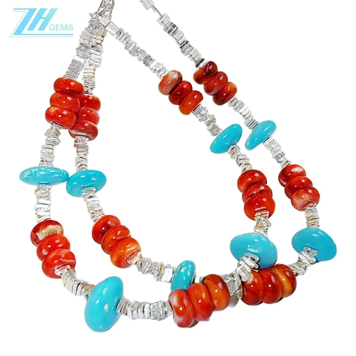 Super Beautiful Turquoise Orange Spiny Oyster Beautiful Anniversary Gift Natural Turquoise S925 Silver Set High Jewellery