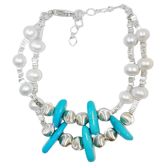 Winter Goddess Bracelet Pearl Jewelry S925 Silver Beads Natural Sterling Treatment Turquoise