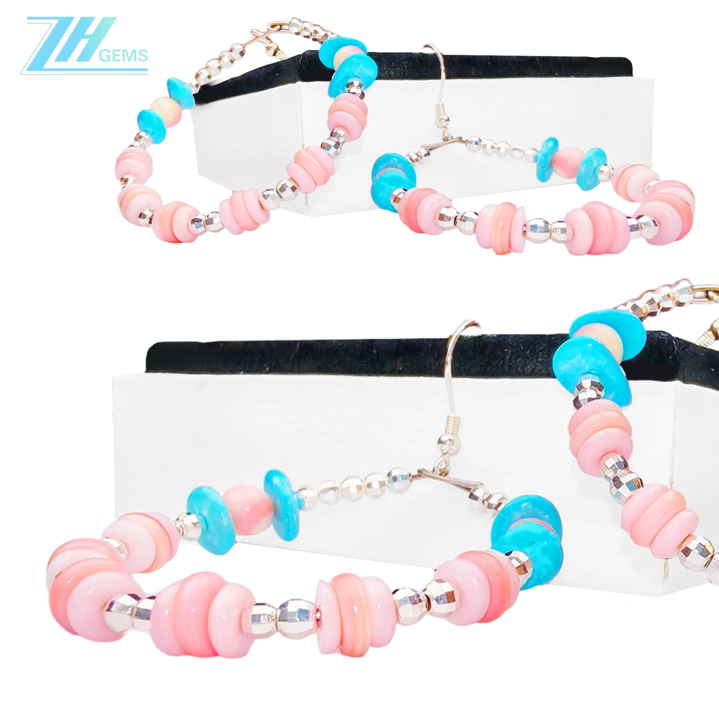 Classic Authentic High Quality Turquoise Earrings With Natural Pink Opal,Jewelry Original Design For Women's Jewelry