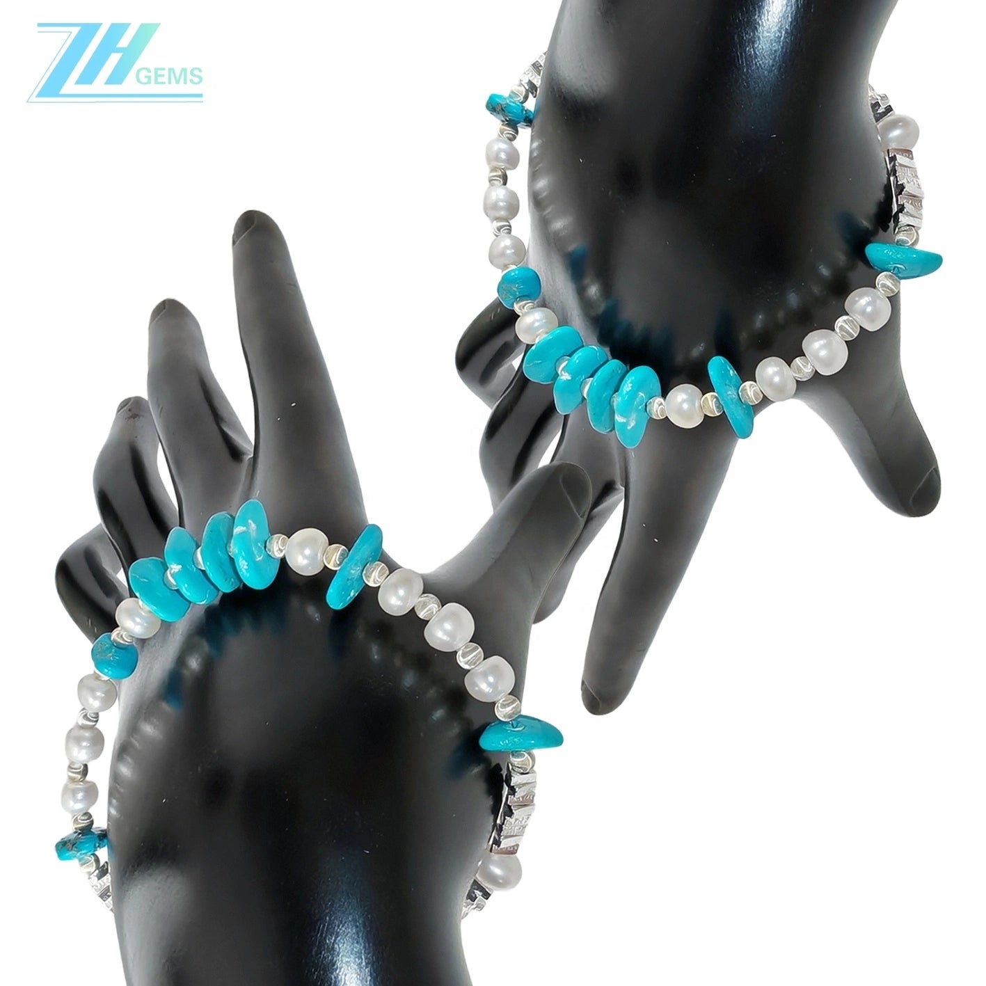 S925 Silver & Natural Turquoise With Pearls High Quality Understated Luxury Niche Style Multi Stone Beaded Bracelet Hot Sellers