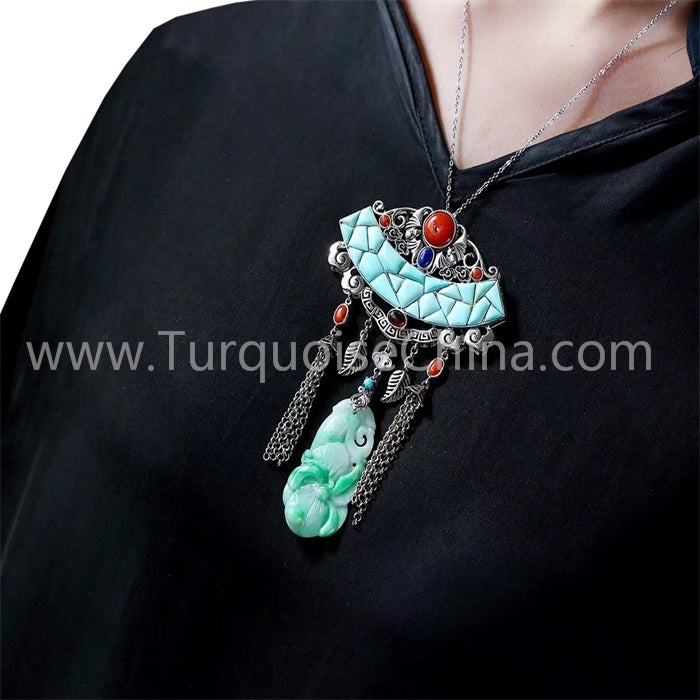 Jade budda and natural Turquoise pendant gemstone jewelry