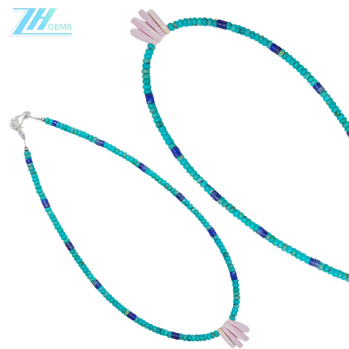 Natural Turquoise Pink Opal Lapis Lazuli 925 Sterling Silver Multi Stone Simple Atmosphere And Summer Choice